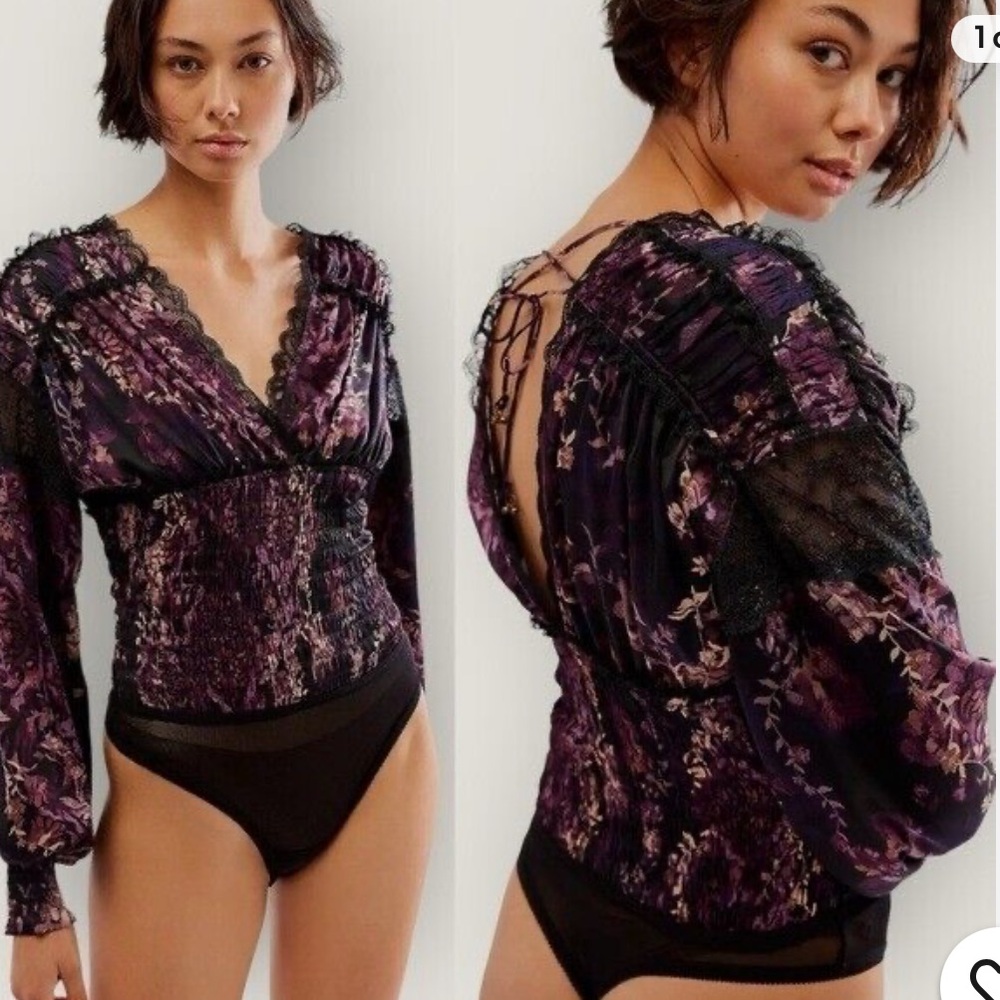 FREE PEOPLE Black Combo Worth The Wait Bodysuit Sz XSmall